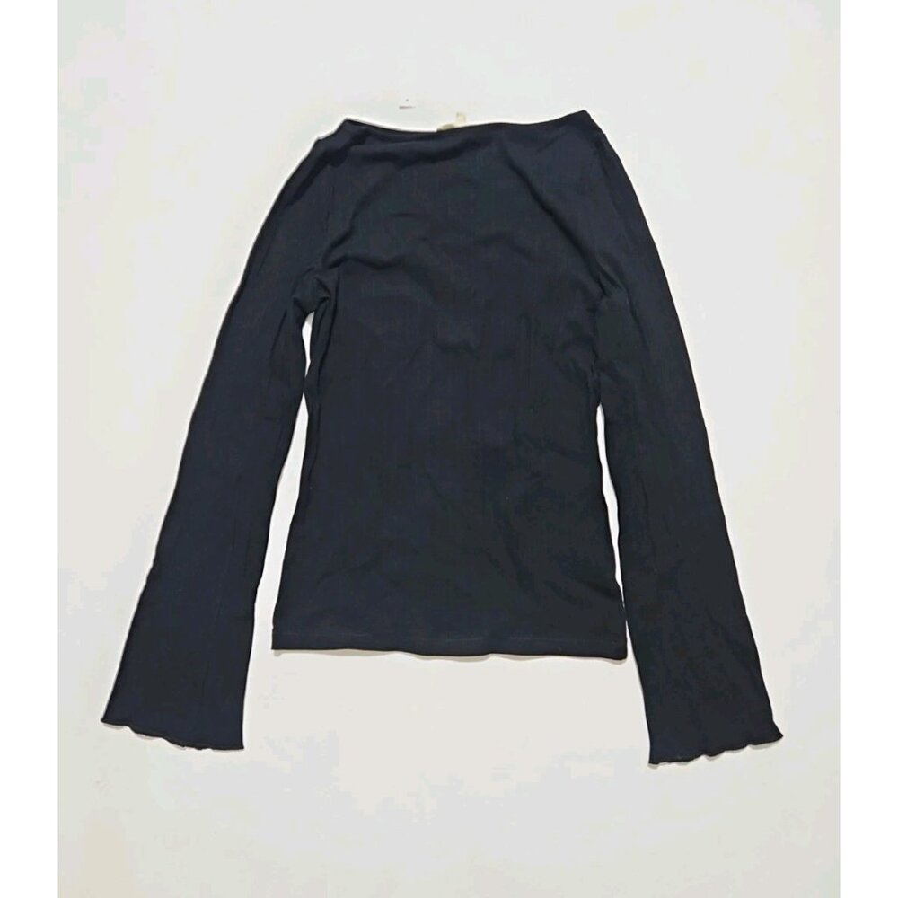 Madewell Ribbed Long Sleeve Top Boat Neck Stretch Black Tee Shirt Size S